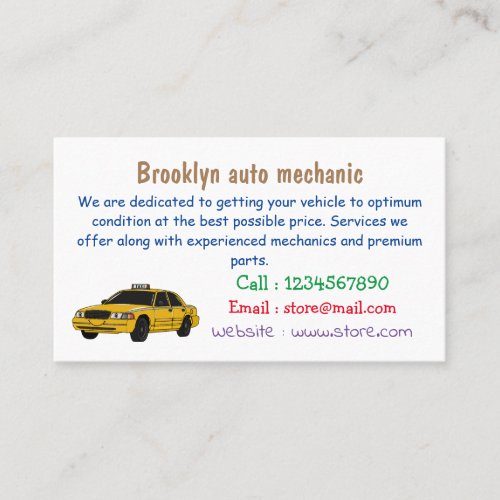 Taxi cartoon illustration business card
