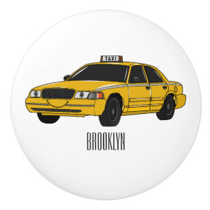 Taxi cartoon illustration ceramic knob