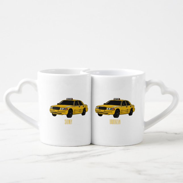 Taxi cartoon illustration coffee mug set (Back Nesting)