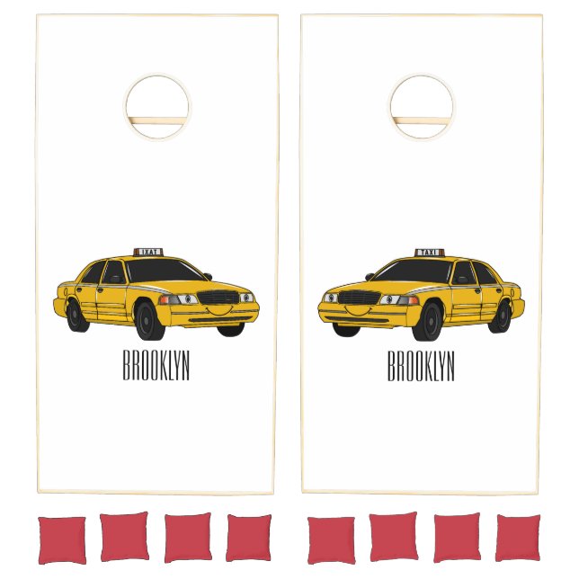 Taxi cartoon illustration cornhole set (Set)
