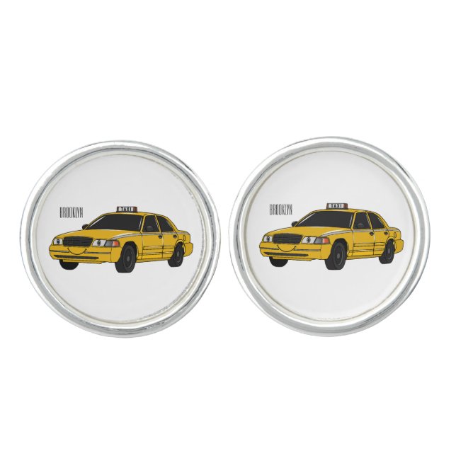 Taxi cartoon illustration cufflinks (Front)
