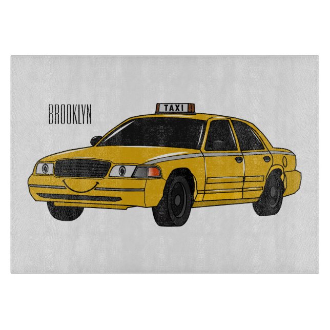 Taxi cartoon illustration cutting board (Front)