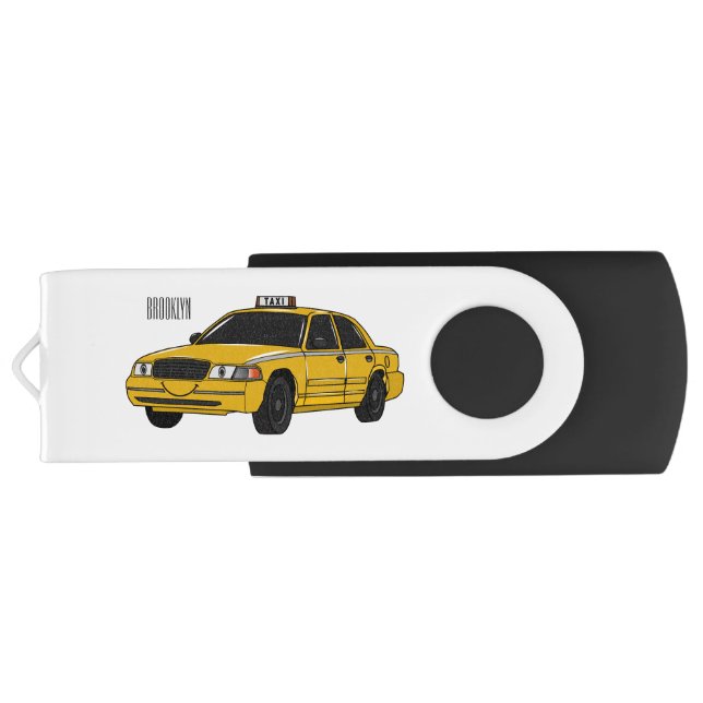 Taxi cartoon illustration flash drive (Back)