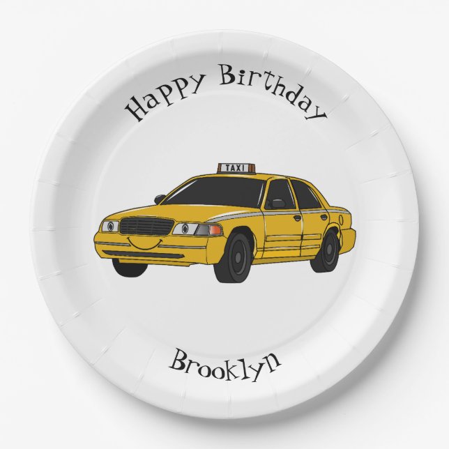 Taxi cartoon illustration paper plates (Front)