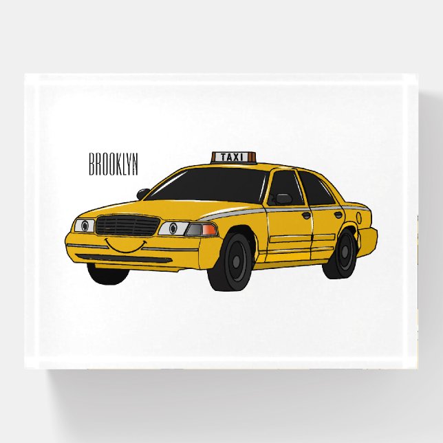 Taxi cartoon illustration paperweight (Front)