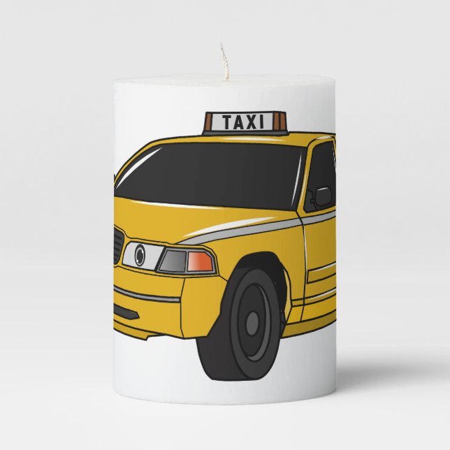 Taxi cartoon illustration pillar candle (Front)