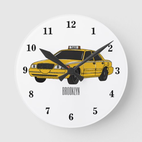 Taxi cartoon illustration round clock