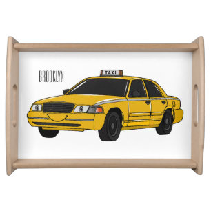Taxi cartoon illustration serving tray
