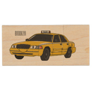 Taxi cartoon illustration wood flash drive