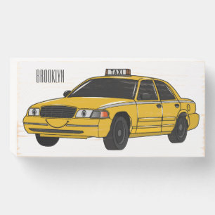 Taxi cartoon illustration wooden box sign