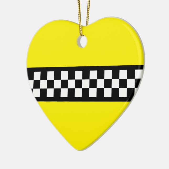 Taxi Check Stripe Pattern Ceramic Ornament (Left)