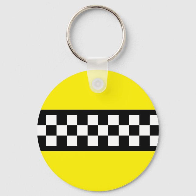 Taxi Check Stripe Pattern Keychain (Front)