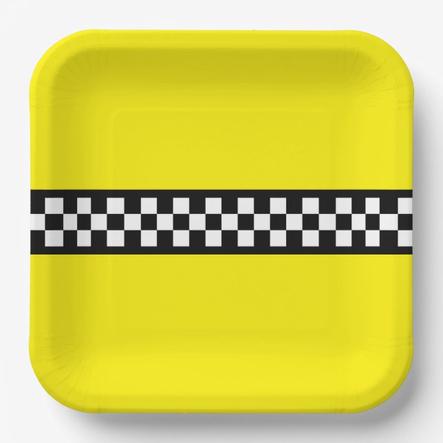 Taxi Check Stripe Pattern Paper Plates (Front)