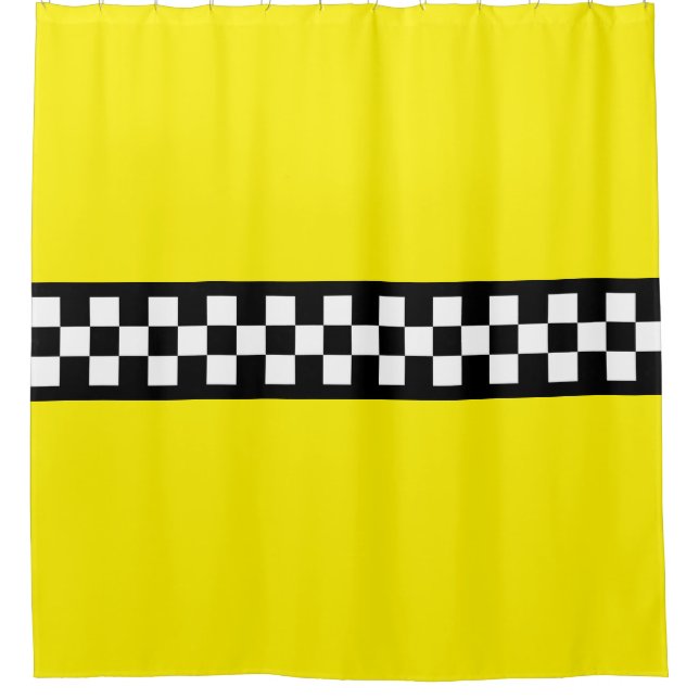 Taxi Check Stripe Pattern Shower Curtain (Front)