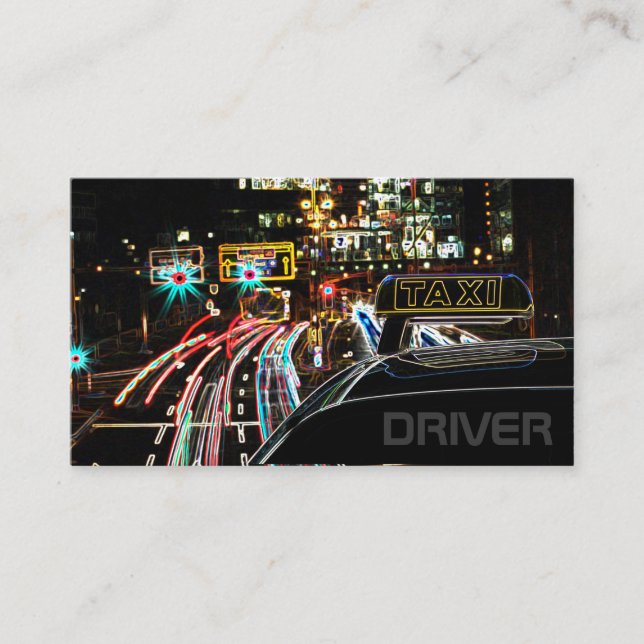 Taxi driver cabdriver city street lights at night business card (Front)