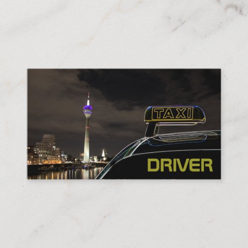 Taxi driver cabdriver city street lights at night business card