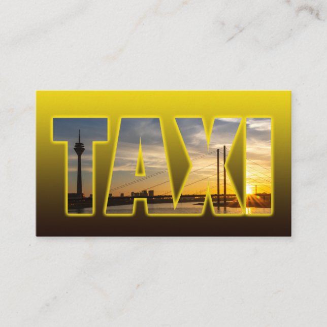 Taxi driver cabdriver yellow taxi with city sunset business card (Front)