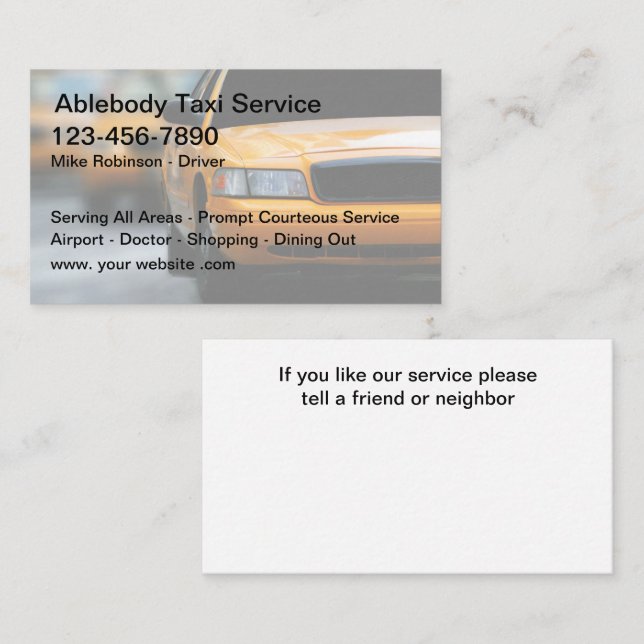 Taxi Driver Simple Transportation Business Cards (Front/Back)
