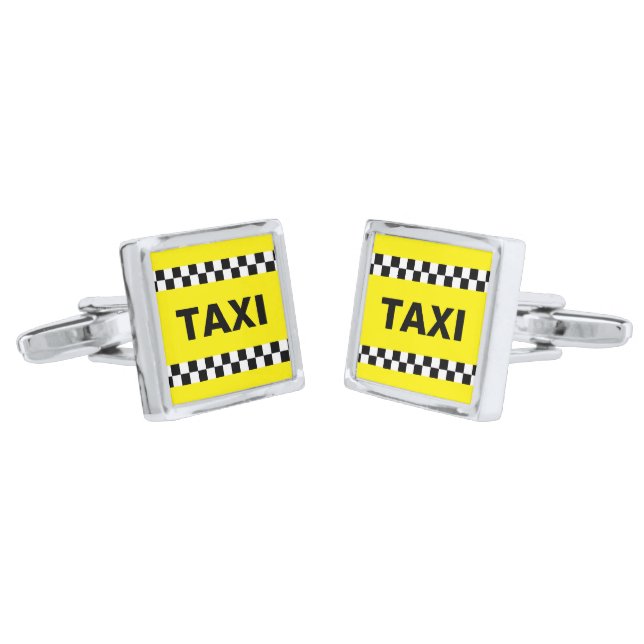 Taxi Driver Yellow Taxi Cab Wedding Cufflinks (Angled)
