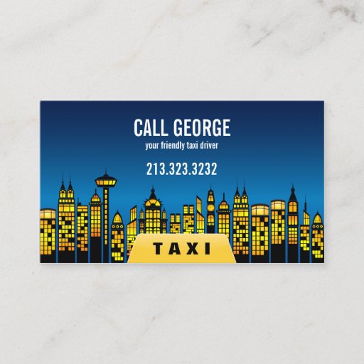 Customizable Taxi in City at Night Business Card