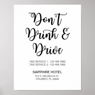 Taxi Information Wedding Sign   Modern Calligraphy