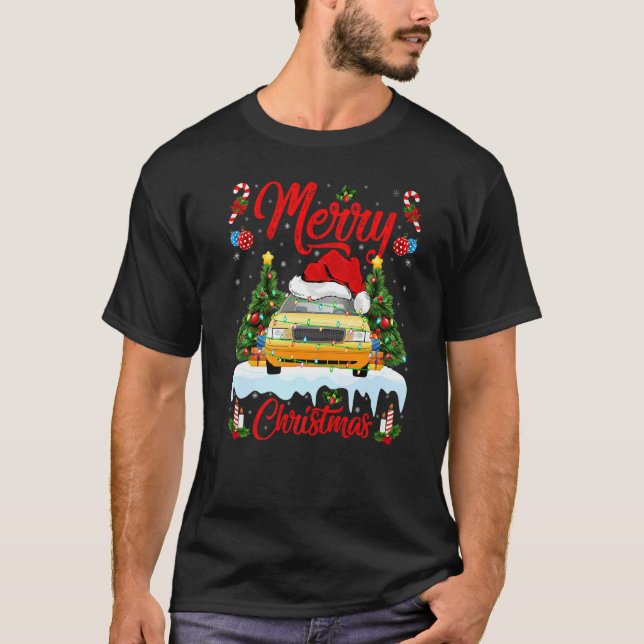 Taxi  Lights Xmas Tree Santa Taxi Christmas T-Shirt (Front)