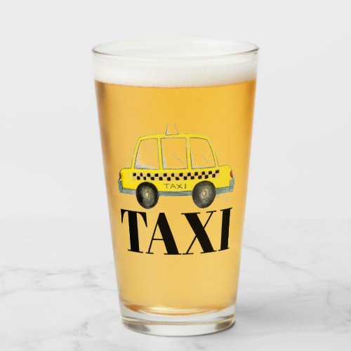 TAXI New York City Checkered Yellow Cab NYC Glass