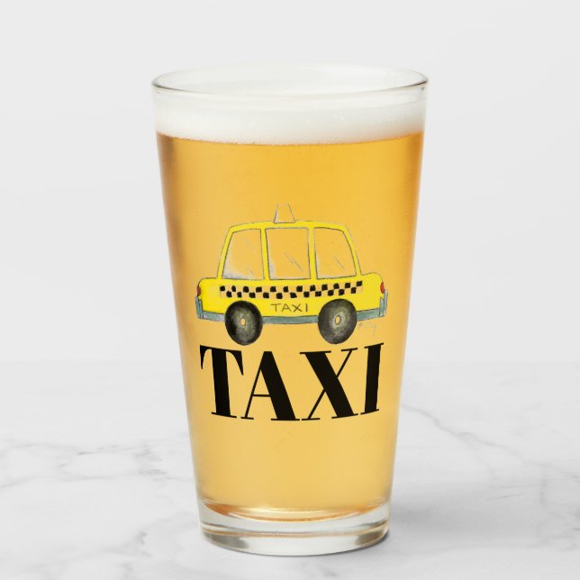TAXI New York City Checkered Yellow Cab NYC Glass (Front Filled)