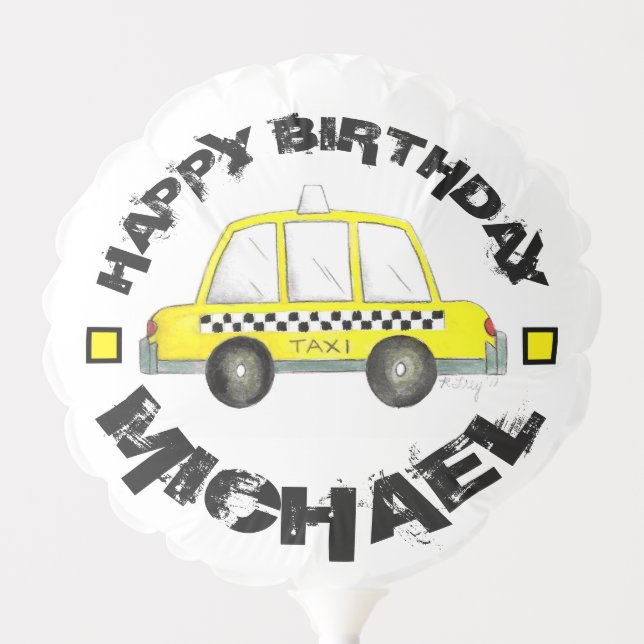TAXI! New York City NYC Checkered Yellow Cab Balloon (Front)