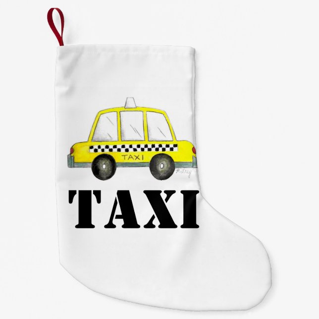 TAXI! New York City NYC Checkered Yellow Cab Small Christmas Stocking (Front)