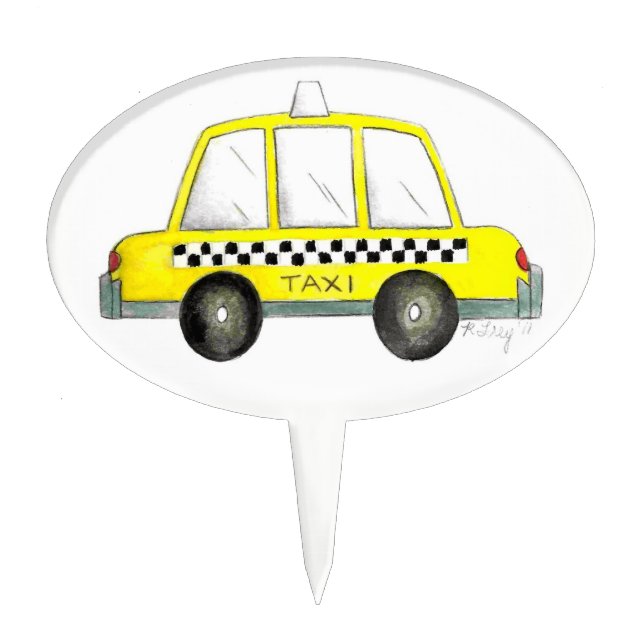 Taxi NYC Yellow New York City Checkered Cab Car Cake Topper (Front)