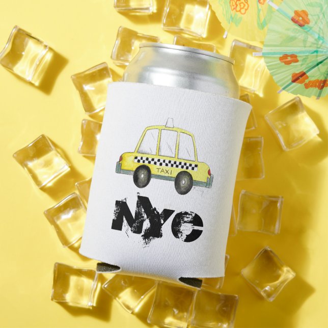 Taxi NYC Yellow New York City Checkered Cab Car Can Cooler (In Situ Summer)