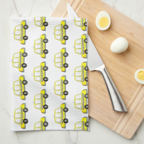 Taxi NYC Yellow New York City Checkered Cab Car Kitchen Towel