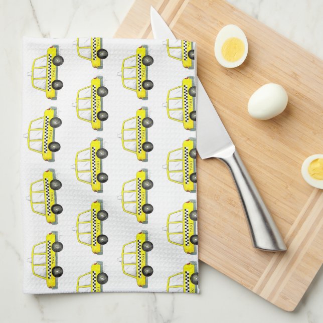 Taxi NYC Yellow New York City Checkered Cab Car Kitchen Towel (Quarter Fold)