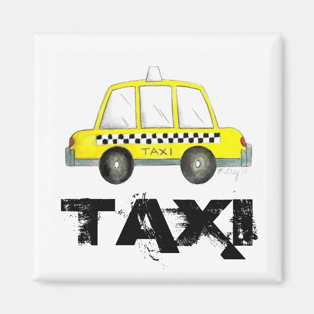 Taxi NYC Yellow New York City Checkered Cab Car Magnet (Front)