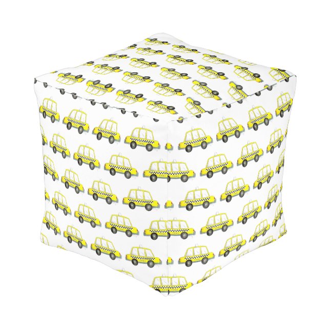 Taxi NYC Yellow New York City Checkered Cab Car Pouf (Angled Back)