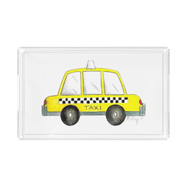 Taxi NYC Yellow New York City Checkered Cab Gift Acrylic Tray (Front)