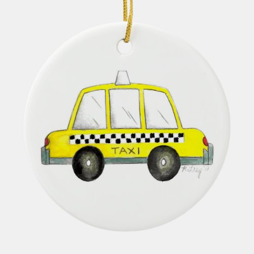 Taxi NYC Yellow New York City Checkered Cab Gift Ceramic Ornament