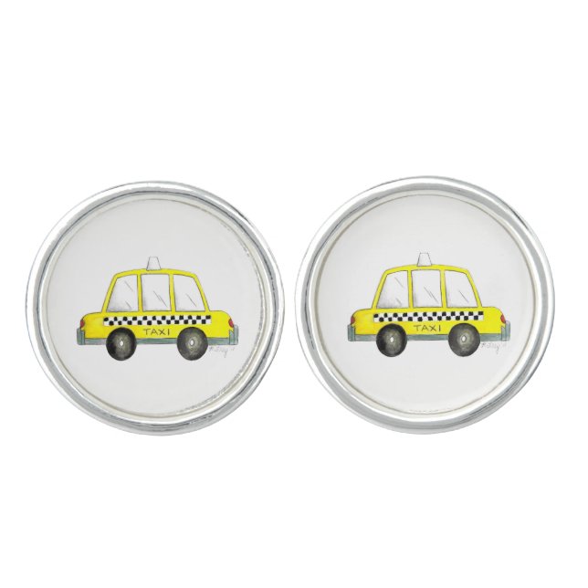 Taxi NYC Yellow New York City Checkered Cab Gift Cufflinks (Front)