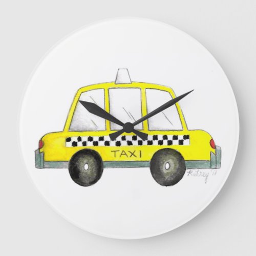 Taxi NYC Yellow New York City Checkered Cab Gift Large Clock