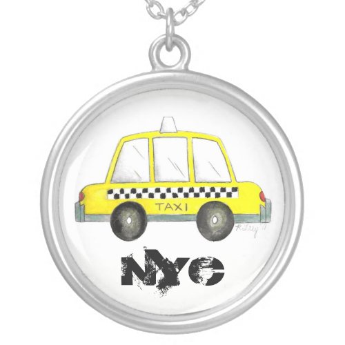 Taxi NYC Yellow New York City Checkered Cab Gift Silver Plated Necklace