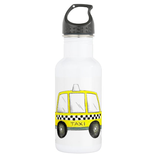 Taxi NYC Yellow New York City Checkered Cab Gift Water Bottle (Front)