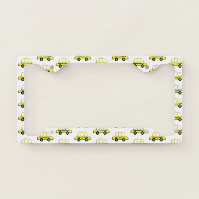 Taxi NYC Yellow New York City Checkered Cab Print License Plate Frame (Front)