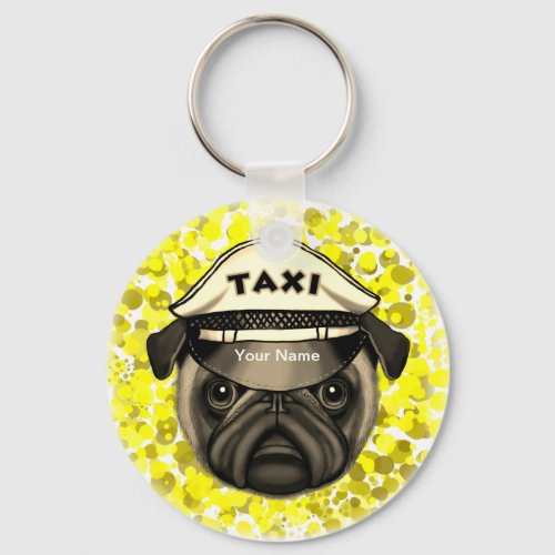 Taxi Pug custom name Keychain