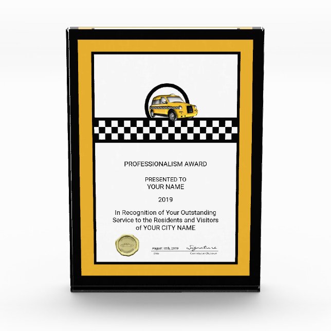 Taxi Service Acrylic Award (Front)