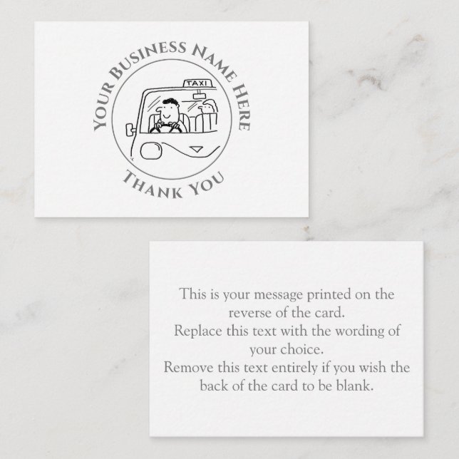 Taxi Services Thank You Note Card (Front/Back)