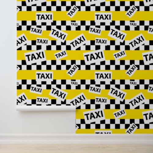 Taxi Signs Fun Yellow Cab Checkerboard Wallpaper