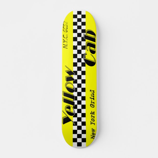 Taxi! Yellow cab checker design skateboard (Front)