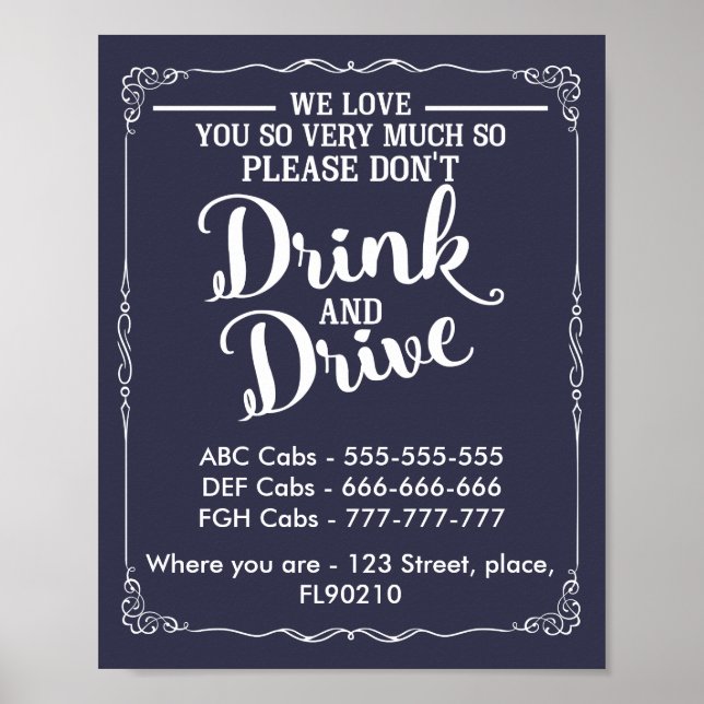 Taxis wedding sign dont drink and drive (Front)