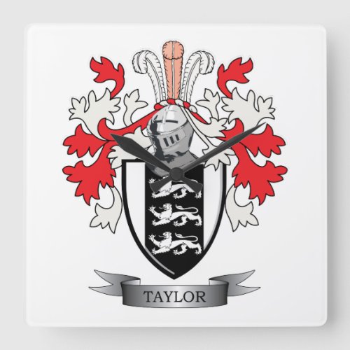 Taylor Family Crest Coat of Arms Square Wall Clock